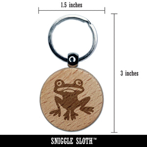 Weird Creepy Frog Engraved Wood Round Keychain Tag Charm