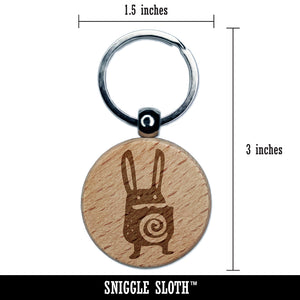 Weird Creepy Rabbit Creature Engraved Wood Round Keychain Tag Charm