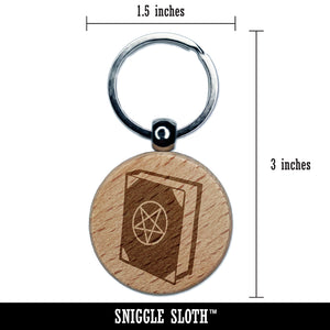 Witch Tome Spell Book Grimoire for Magic Witchcraft Engraved Wood Round Keychain Tag Charm