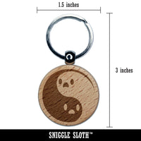 Yin Yang Ghosts Spooky and Cute Engraved Wood Round Keychain Tag Charm