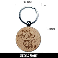 Little Goat in Christmas Sweater Engraved Wood Round Keychain Tag Charm