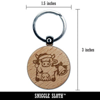 Christmas Cow Santa Hat Bell Engraved Wood Round Keychain Tag Charm