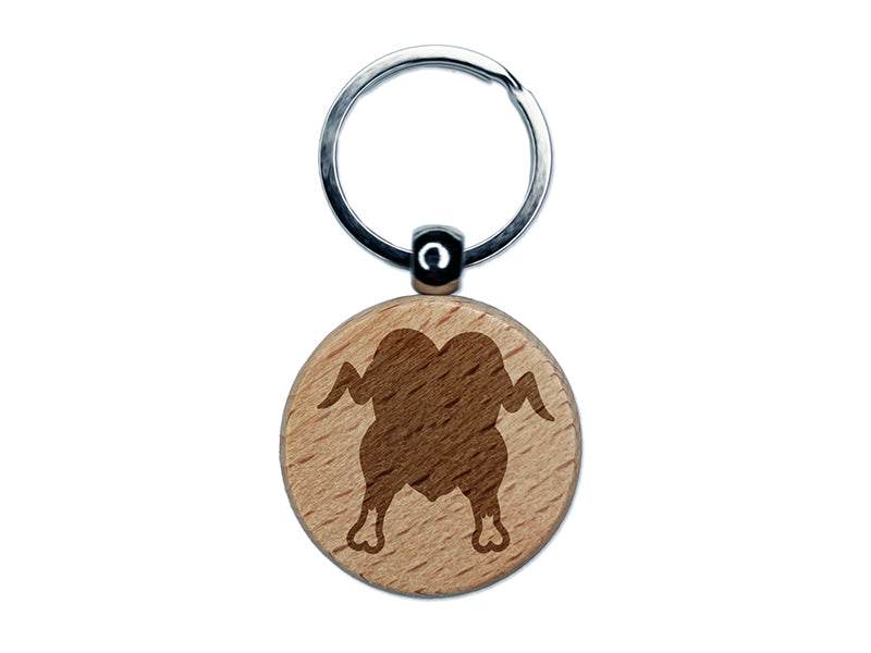 Cooked Thanksgiving Turkey Dinner Engraved Wood Round Keychain Tag Charm