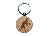 Shambling Zombie Monster Halloween Engraved Wood Round Keychain Tag Charm