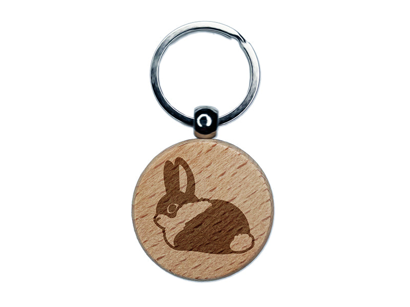 Sitting Bunny Rabbit Loaf Engraved Wood Round Keychain Tag Charm