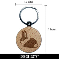 Sitting Bunny Rabbit Loaf Engraved Wood Round Keychain Tag Charm