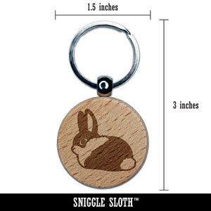 Sitting Bunny Rabbit Loaf Engraved Wood Round Keychain Tag Charm