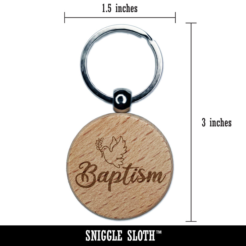 Baptism Dove Christening Engraved Wood Round Keychain Tag Charm