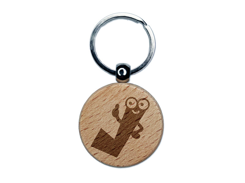 Check Mark Guy Thumbs Up Engraved Wood Round Keychain Tag Charm