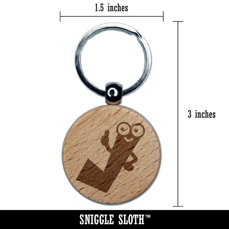 Check Mark Guy Thumbs Up Engraved Wood Round Keychain Tag Charm