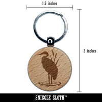 Heron Bird Silhouette Engraved Wood Round Keychain Tag Charm