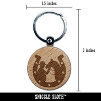 Horseshoe Horse and Cowboy Engraved Wood Round Keychain Tag Charm