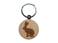 Jack Rabbit Silhouette Engraved Wood Round Keychain Tag Charm