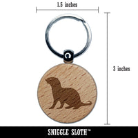 Sea Otter Silhouette Engraved Wood Round Keychain Tag Charm