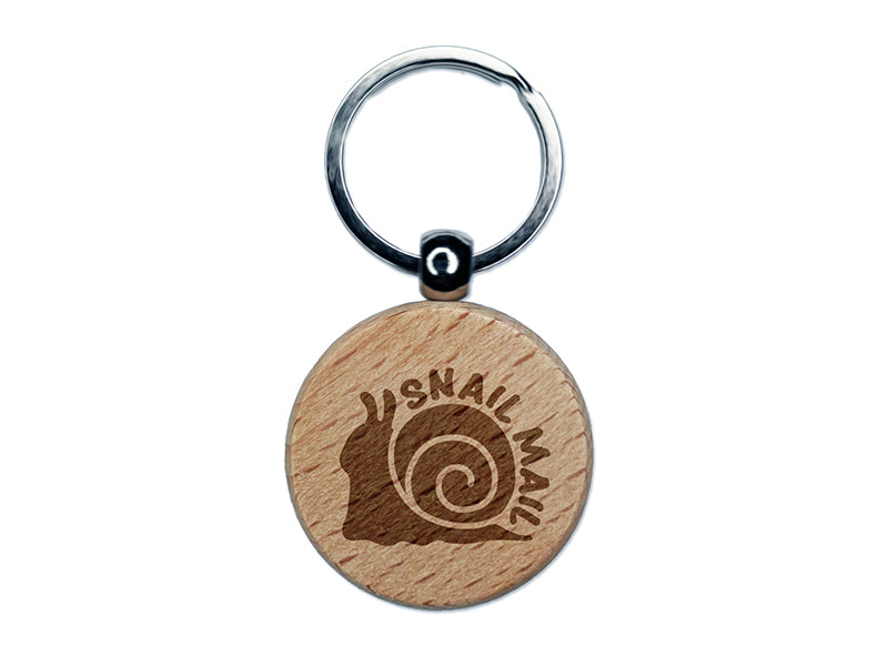 Snail Mail Engraved Wood Round Keychain Tag Charm