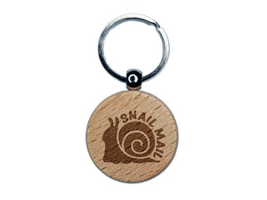 Snail Mail Engraved Wood Round Keychain Tag Charm