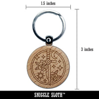 Broken Magical Sword Engraved Wood Round Keychain Tag Charm