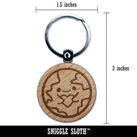 Earth Holding Heart Engraved Wood Round Keychain Tag Charm