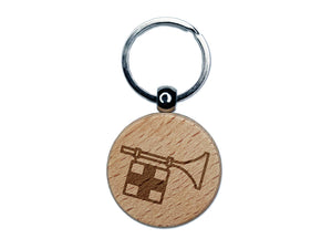 Horn with Flag Tarot Card Engraved Wood Round Keychain Tag Charm