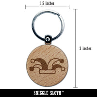 Jester Joker Hat Tarot Card Engraved Wood Round Keychain Tag Charm