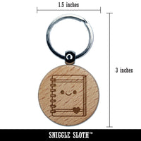 Kawaii Notebook Diary Agenda Teacher School Engraved Wood Round Keychain Tag Charm