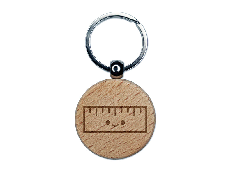 Kawaii Ruler Teacher School Engraved Wood Round Keychain Tag Charm