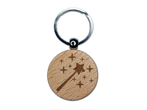 Magic Fairy Wand Engraved Wood Round Keychain Tag Charm