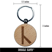 Norse Viking Dwarven Rune Letter C Engraved Wood Round Keychain Tag Charm