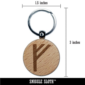 Norse Viking Dwarven Rune Letter F Engraved Wood Round Keychain Tag Charm