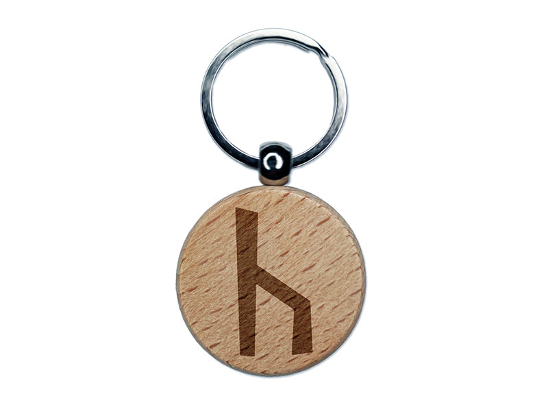 Norse Viking Dwarven Rune Letter K Engraved Wood Round Keychain Tag Charm