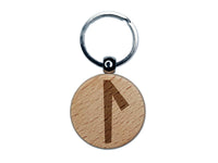 Norse Viking Dwarven Rune Letter L Engraved Wood Round Keychain Tag Charm