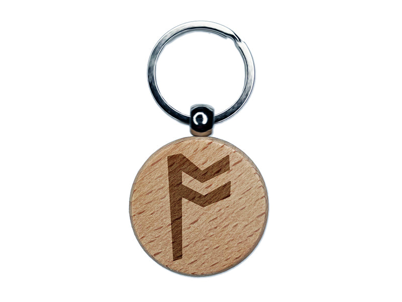 Norse Viking Dwarven Rune Letter O Engraved Wood Round Keychain Tag Charm