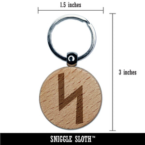 Norse Viking Dwarven Rune Letter S Engraved Wood Round Keychain Tag Charm