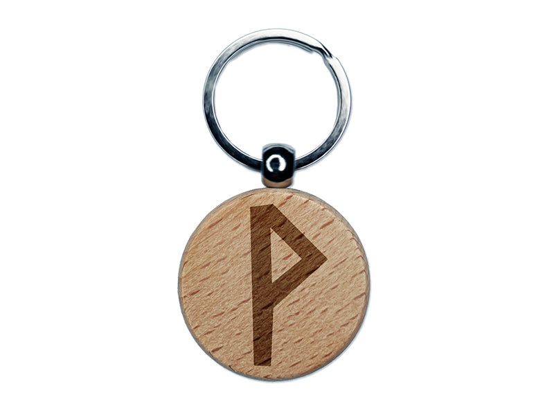 Norse Viking Dwarven Rune Letter W Engraved Wood Round Keychain Tag Charm