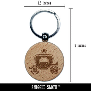 Princess Carriage Engraved Wood Round Keychain Tag Charm