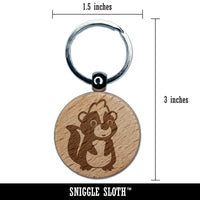 Adorable Cartoon Skunk Engraved Wood Round Keychain Tag Charm