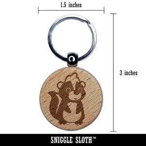 Adorable Cartoon Skunk Engraved Wood Round Keychain Tag Charm