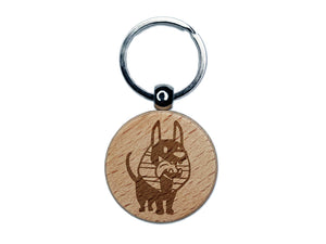 Anubis Puppy Egyptian Jackal Dog Engraved Wood Round Keychain Tag Charm