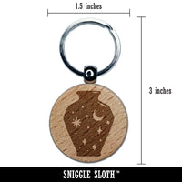 Bottle of Moon and Stars Engraved Wood Round Keychain Tag Charm