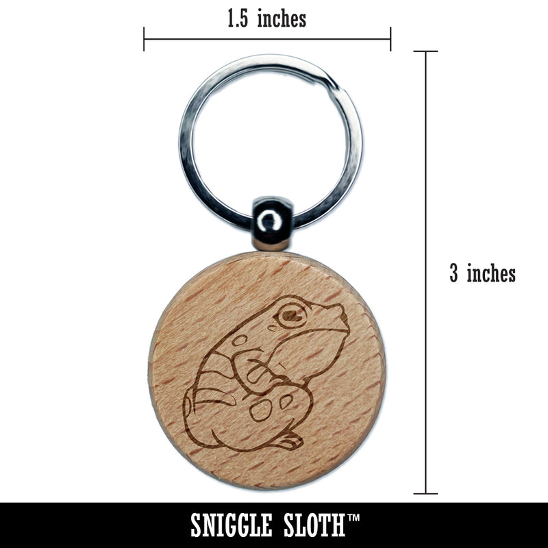 Cheeky Butt Frog Engraved Wood Round Keychain Tag Charm