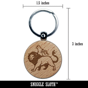 Chimera Greek Mythological Creature Beast Engraved Wood Round Keychain Tag Charm