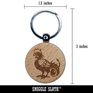 Cockatrice Mythical Monster Engraved Wood Round Keychain Tag Charm