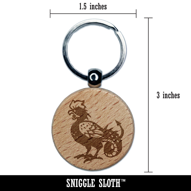 Cockatrice Mythical Monster Engraved Wood Round Keychain Tag Charm