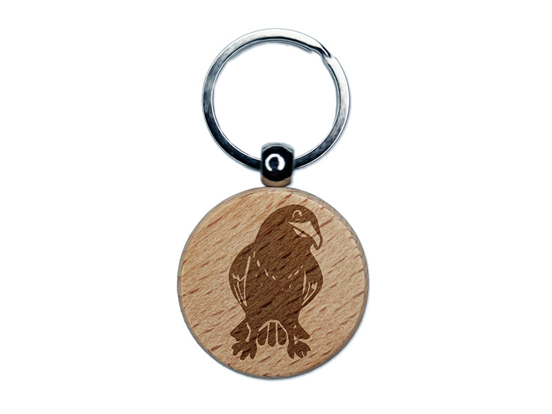 Curious Crow Raven Tilting Head Engraved Wood Round Keychain Tag Charm