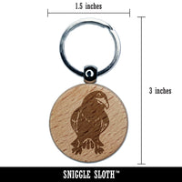 Curious Crow Raven Tilting Head Engraved Wood Round Keychain Tag Charm