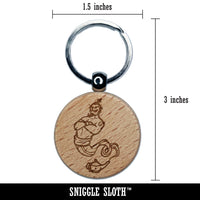 Djinn Jinn Genie Magical Lamp Engraved Wood Round Keychain Tag Charm