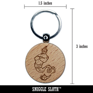 Djinn Jinn Genie Magical Lamp Engraved Wood Round Keychain Tag Charm