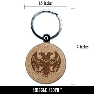 Double Headed Eagle Heraldry Engraved Wood Round Keychain Tag Charm