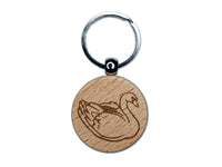 Elegant Swan Bird Engraved Wood Round Keychain Tag Charm