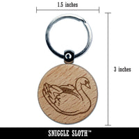 Elegant Swan Bird Engraved Wood Round Keychain Tag Charm